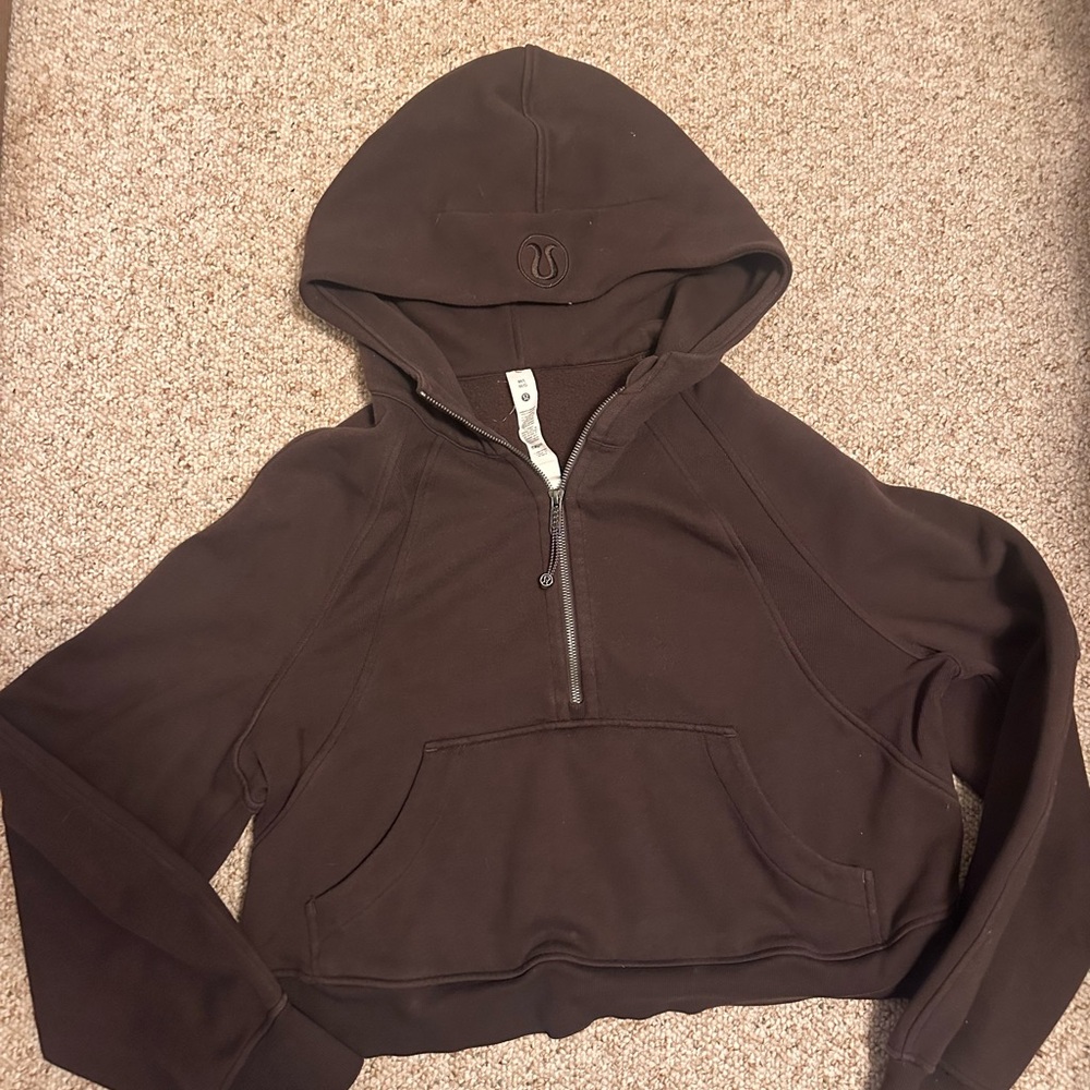 lululemon athletica cropped half-zip hoodie in dark brown